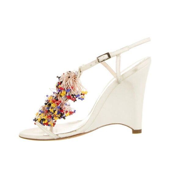FENDI Leather Beaded Accents Slingback Sandals - Picture 1 of 5